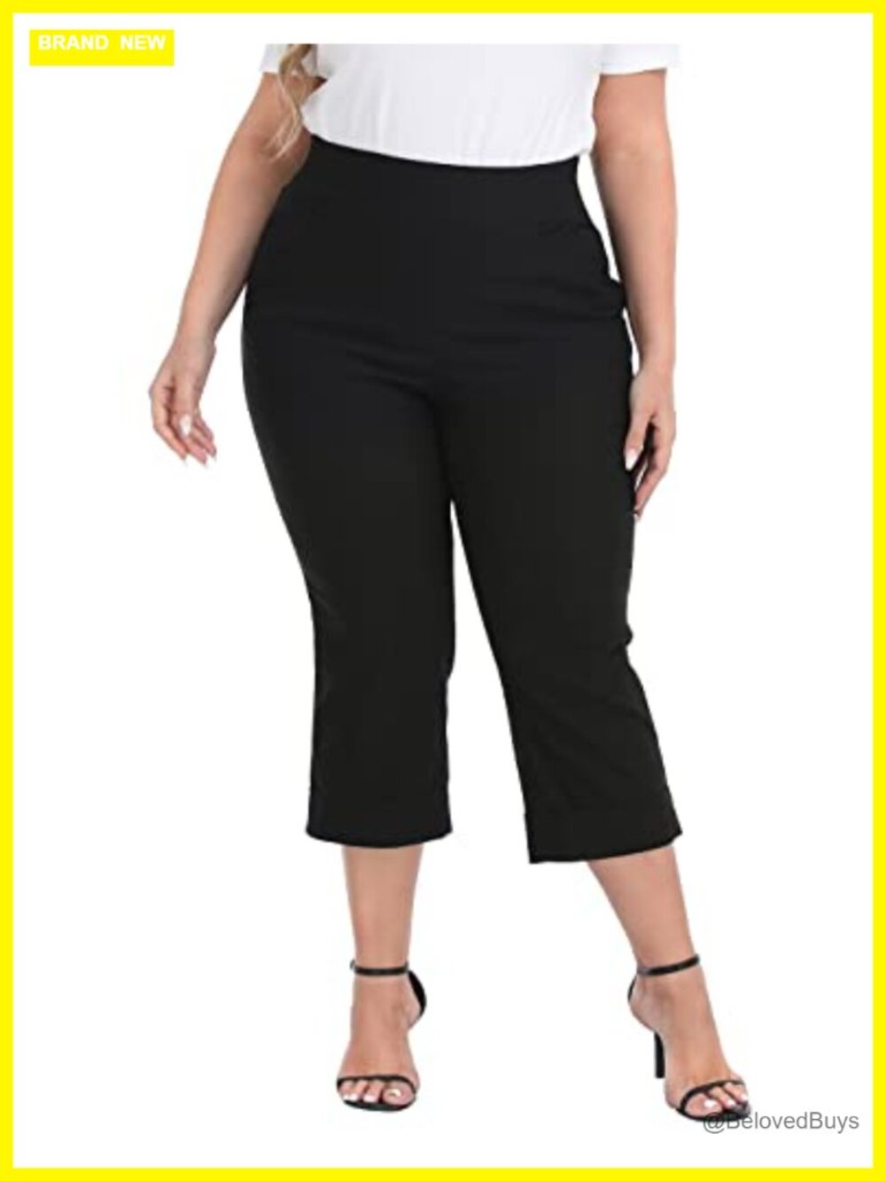 Plus Size Pull On Capri Pants Elastic Waist Cropped Cuff Tummy Control